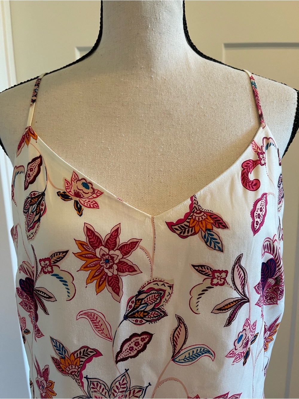 LOFT Cream Dress with Pink & Navy Floral Print